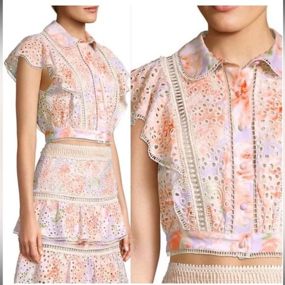 ALICE + OLIVIA | Embroidered Eyelet Top - Picture 3 of 14